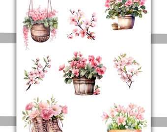 Pink Flowers Decorative Sticker Sheet | Planner Stickers, Bullet Journal, Journaling stickers, Scrapbooking