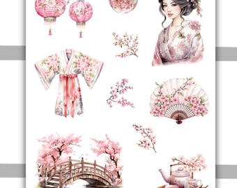 Cherry Blossom (Sakura) Decorative Sticker Sheet #4 | Planner Stickers, Bullet Journal, Journaling stickers, Scrapbooking