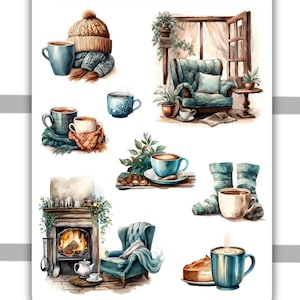 Winter and Coffee Decorative Sticker Sheet #2 | Planner Stickers, Bullet Journal, Journaling stickers, Scrapbooking