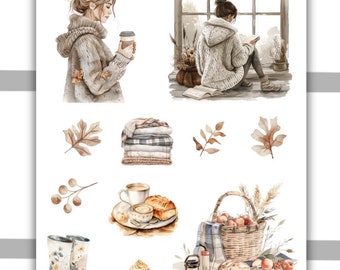 Cozy Autumn/Fall Decorative Sticker Sheet #2 | Planner Stickers, Bullet Journal, Journaling stickers, Scrapbooking