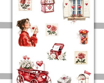 Valentine Love Decorative Sticker Sheet #3, Valentine's Day Stickers, Planner Stickers, Bullet Journal, Journaling stickers, Scrapbooking
