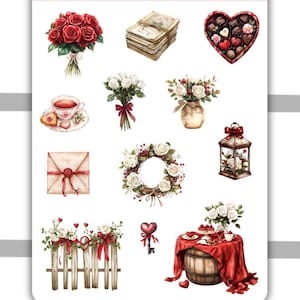 Valentine Love Decorative Sticker Sheet #4, Valentine's Day Stickers, Planner Stickers, Bullet Journal, Journaling stickers, Scrapbooking