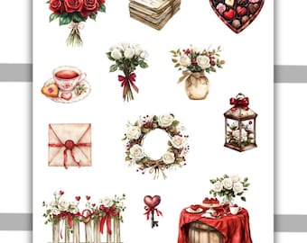 Valentine Love Decorative Sticker Sheet #4, Valentine's Day Stickers, Planner Stickers, Bullet Journal, Journaling stickers, Scrapbooking