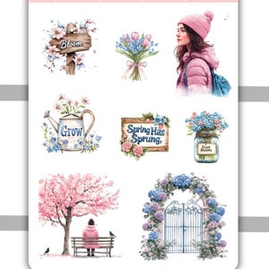 Folha de adesivos decorativos Spring Blossom Haven nº 1 | Adesivos para planejadores, Bullet Journal, adesivos para diário, Scrapbooking