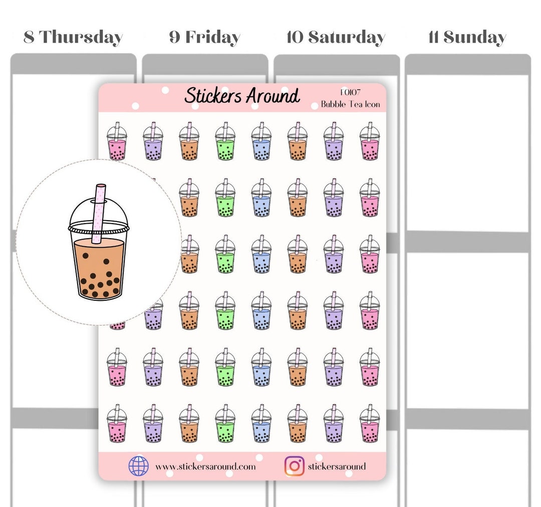 Bubble Tea Icon Planner Sticker, Boba Tea Sticker, Icon Tracker Sticker ...
