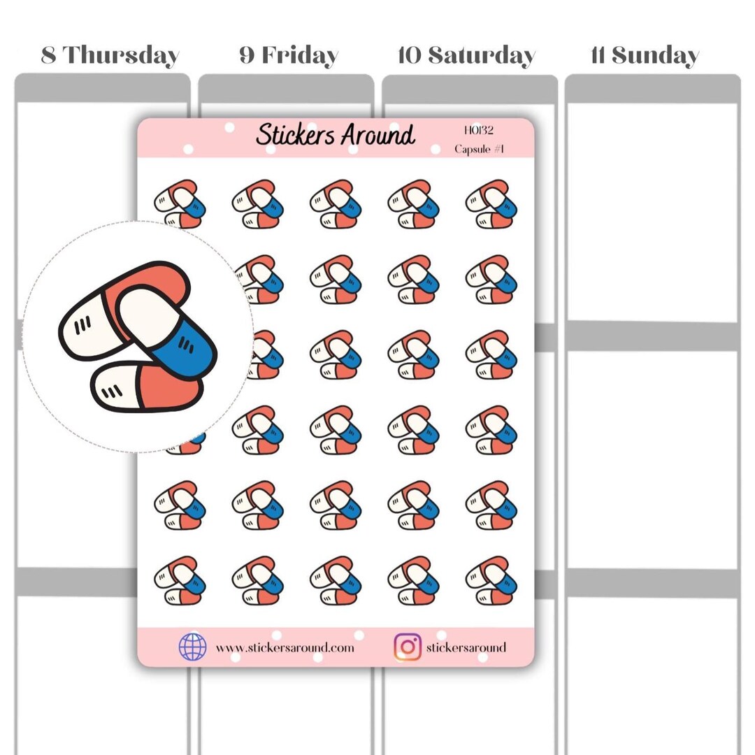 Medication File Sticker Capsule Icon Planner Stickers #1, Medication Planner Stickers, Pill ...