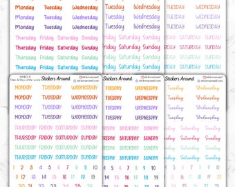 Days of the Week and Date Dots Planner Sticker, Monthly Planner Sticker