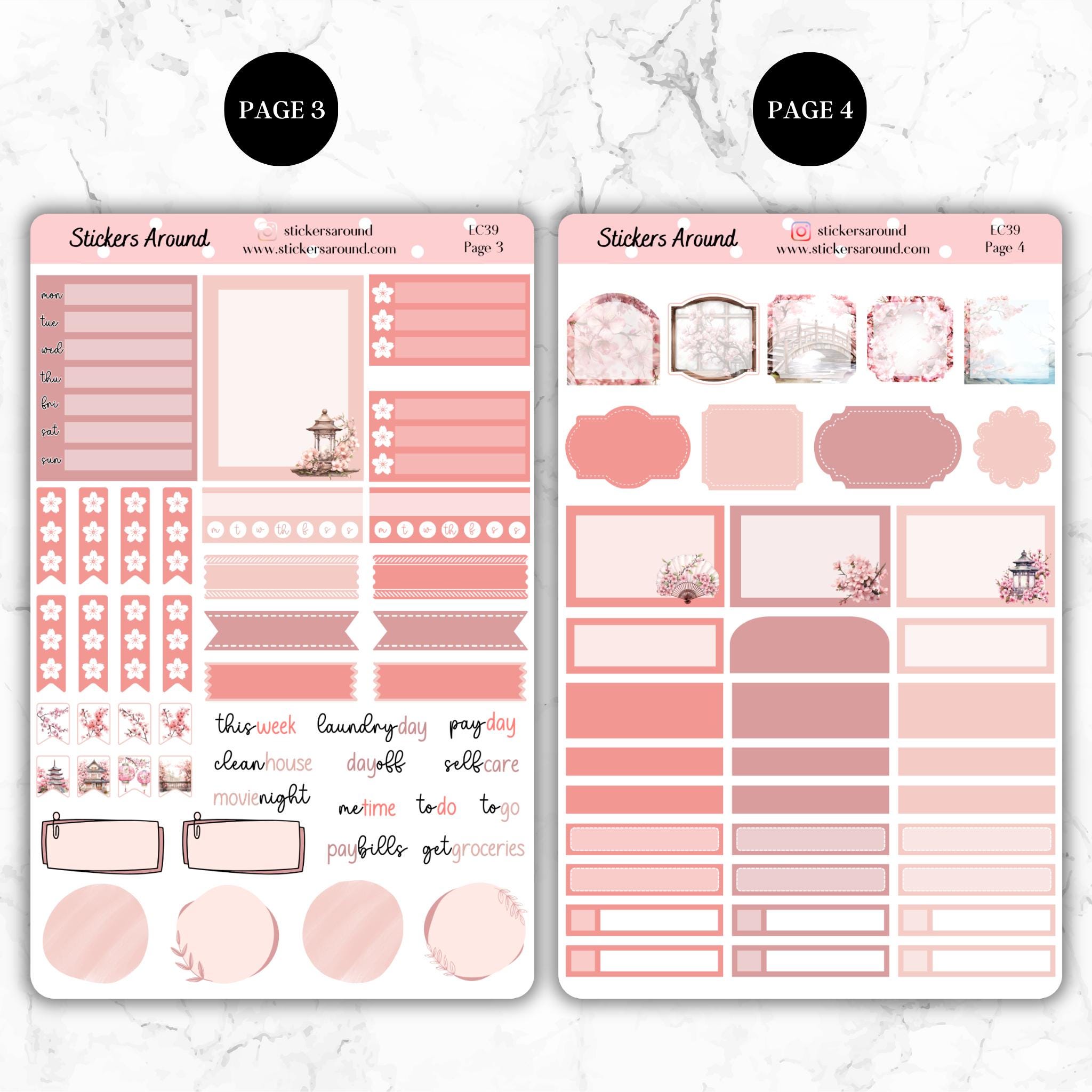 Cherry Blossom Vertical Kit Planner Stickers, Sakura Planner Sticker, 1 ...