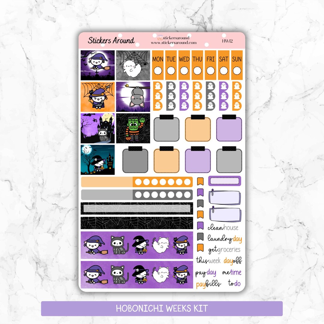 Halloween Weekly Planner Sticker for Hobonichi Weeks, Hobo Techo Weeks ...
