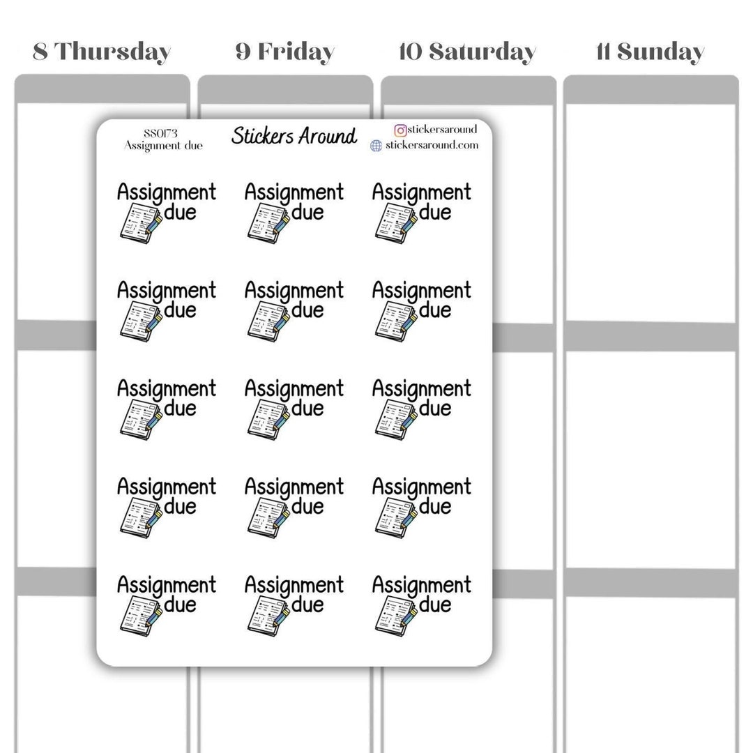 Assignment Due Script Planner Sticker, Calendar Sticker and Bullet ...