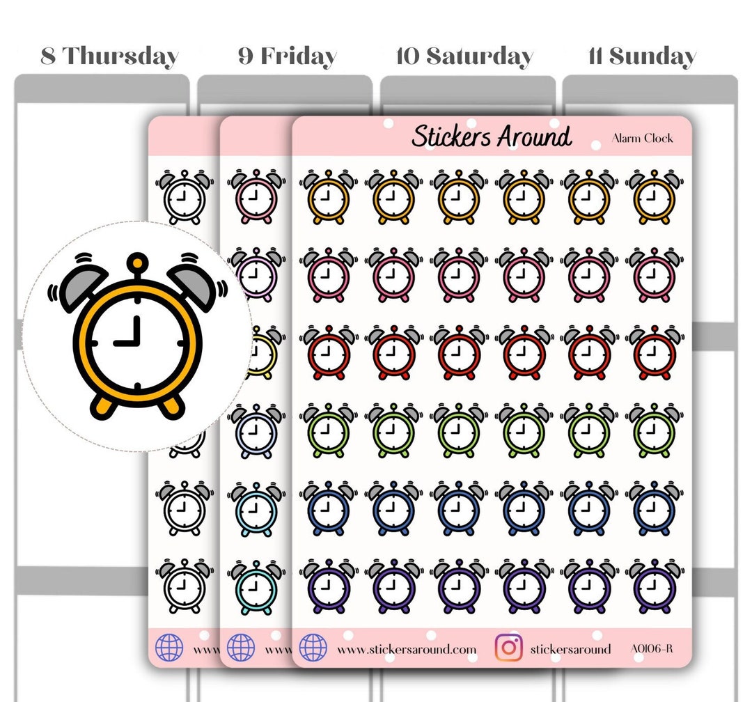 Alarm Clock Planner Stickers, Clock Stickers, Alarm Reminder Sticker ...