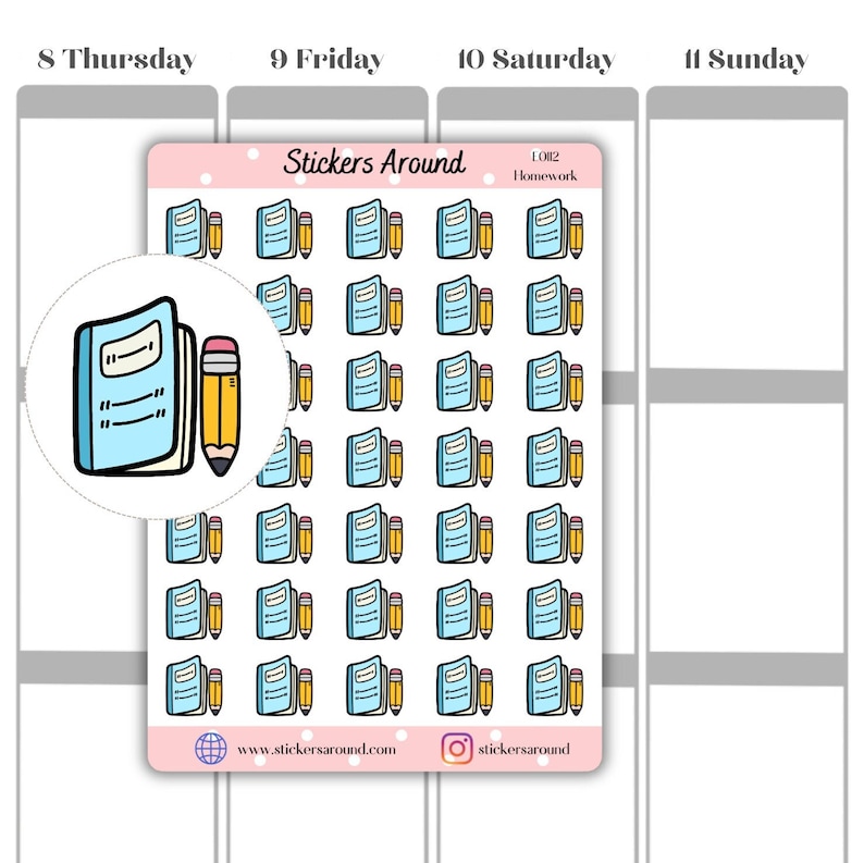 Homework Icon Planner Stickers - Etsy