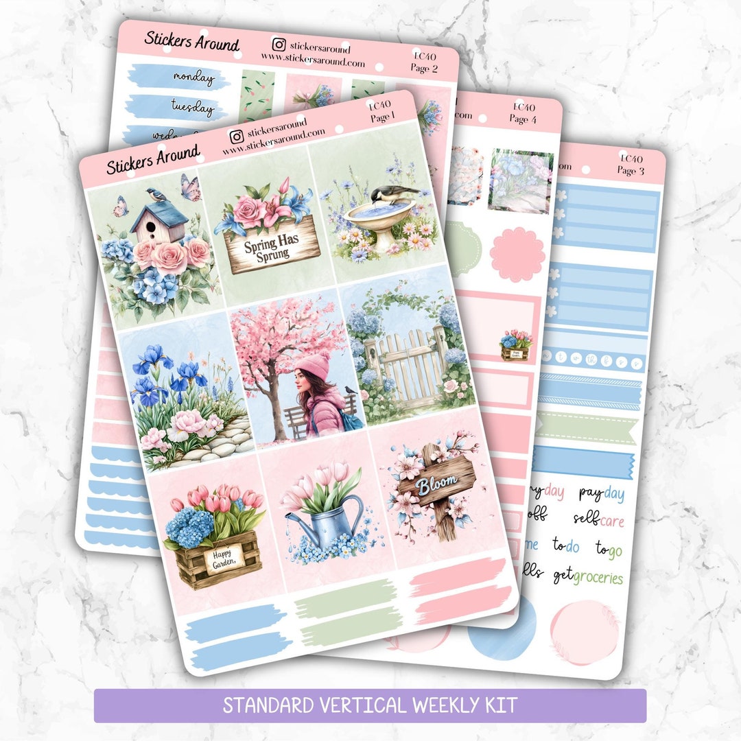Spring Blossom Haven Vertical Kit Planner Stickers, Spring Garden ...