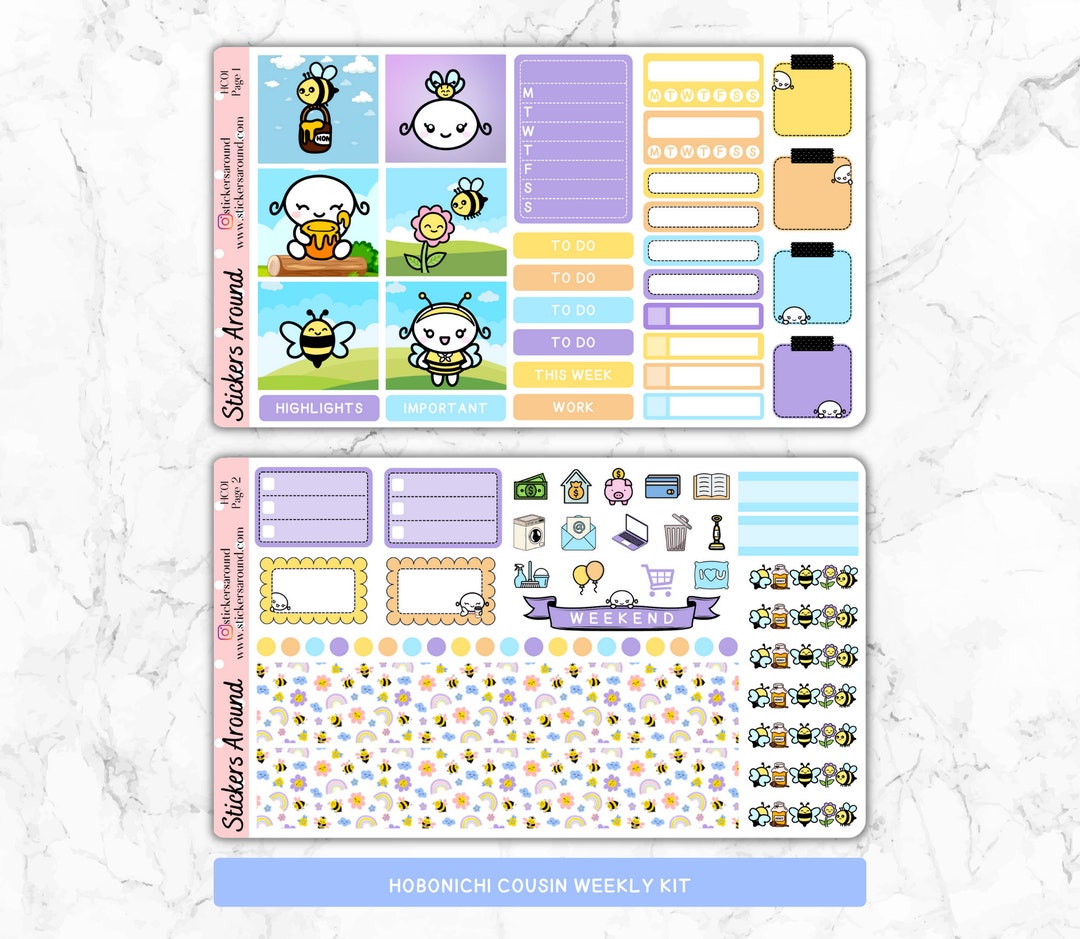 Bee Themed Hobonichi Cousin Weekly Kit | Hand Drawn Character Planner ...
