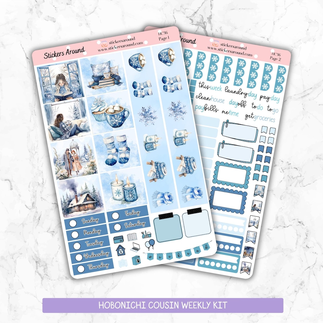 Blue Winter - Weekly Planner Stickers Kit for Hobonichi Cousin, Hobo ...