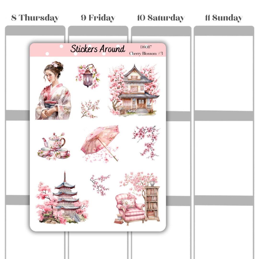 Cherry Blossom (sakura) Decorative Sticker Sheet #3 | Planner Stickers ...
