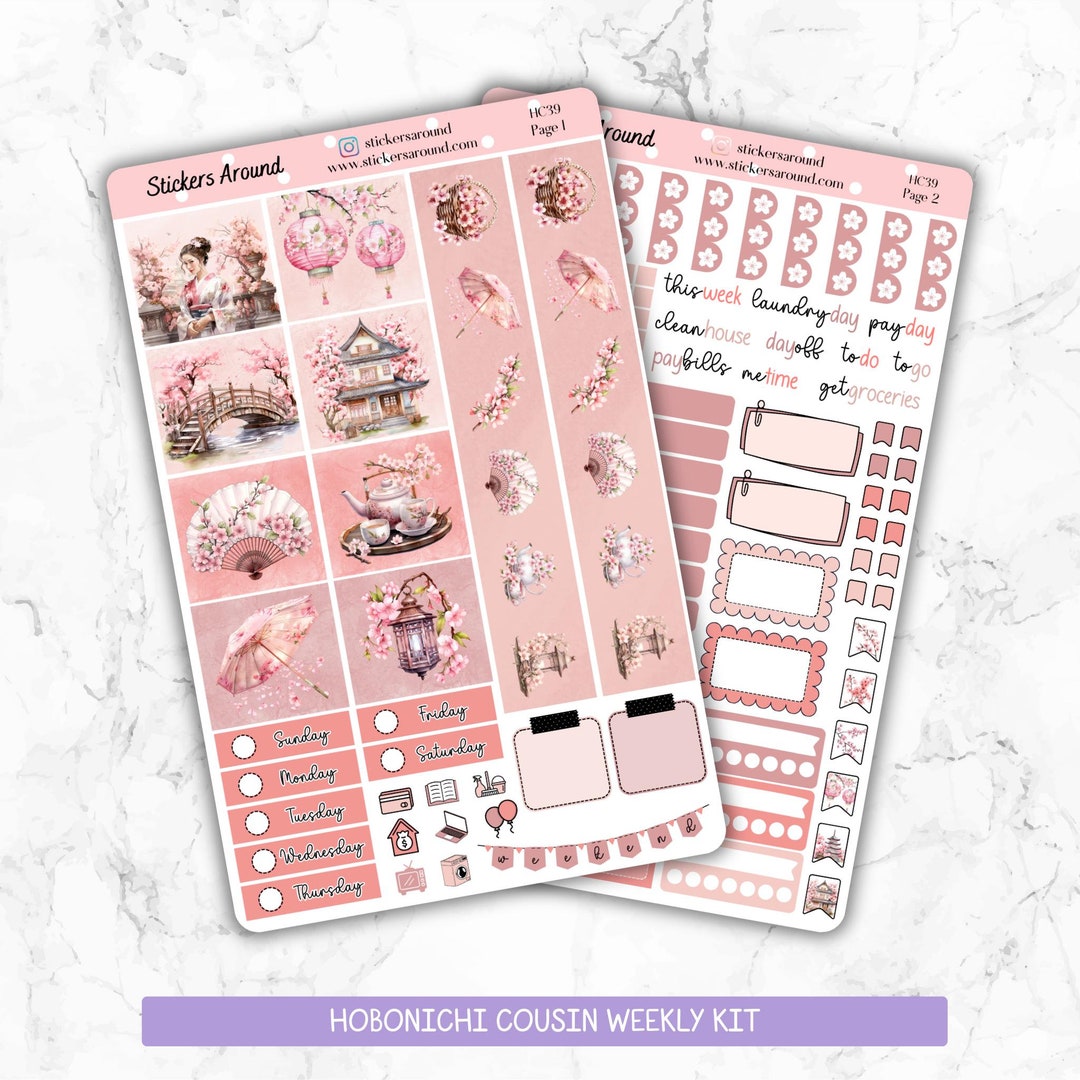 Cherry Blossom Weekly Planner Stickers Kit for Hobonichi Cousin, Sakura ...