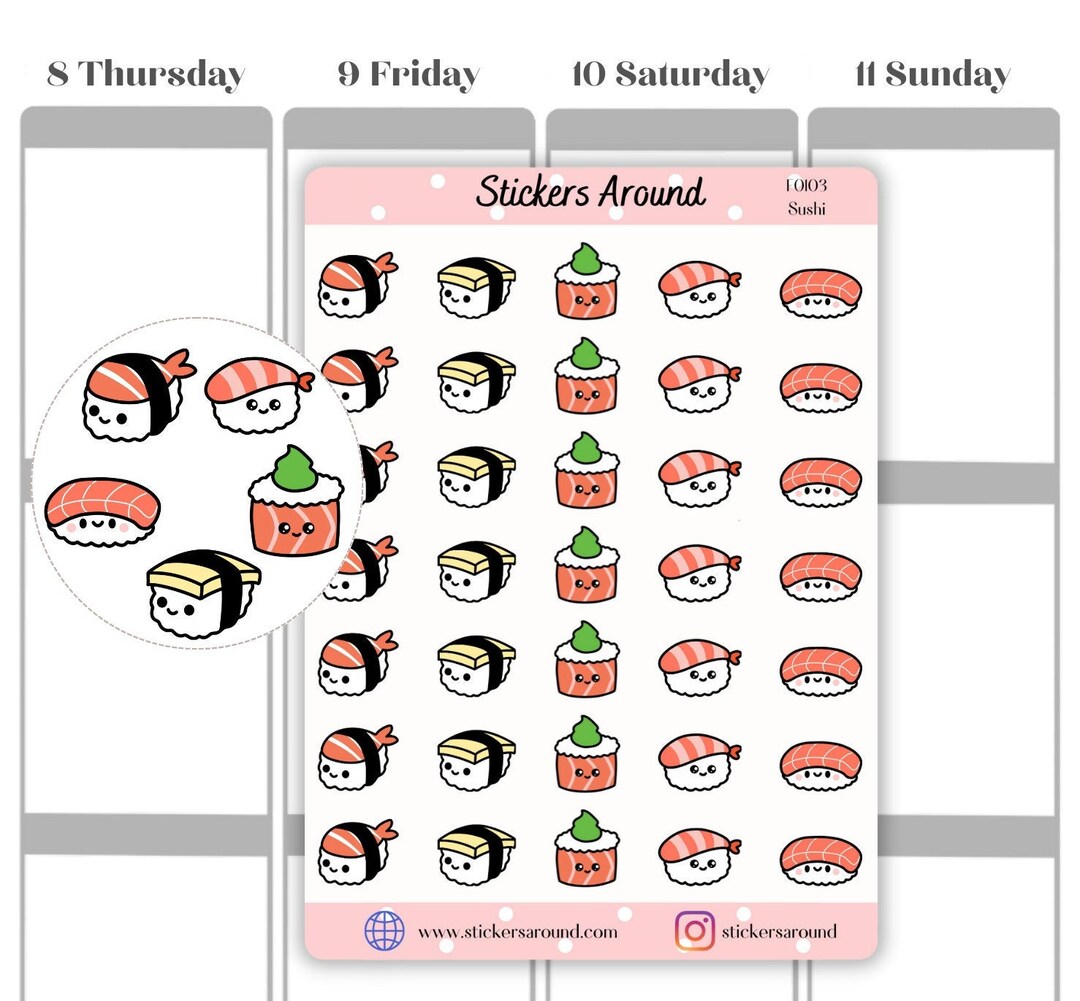Cute Sushi Planner Sticker, Kawaii Sushi Sticker, Food Planner Sticker ...