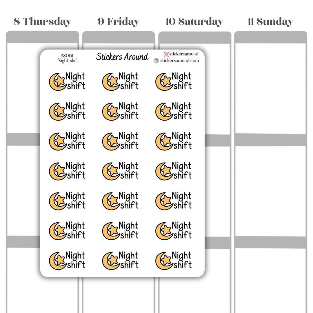 Night Shift Script Planner Sticker, Work Shift Script Planner Sticker ...