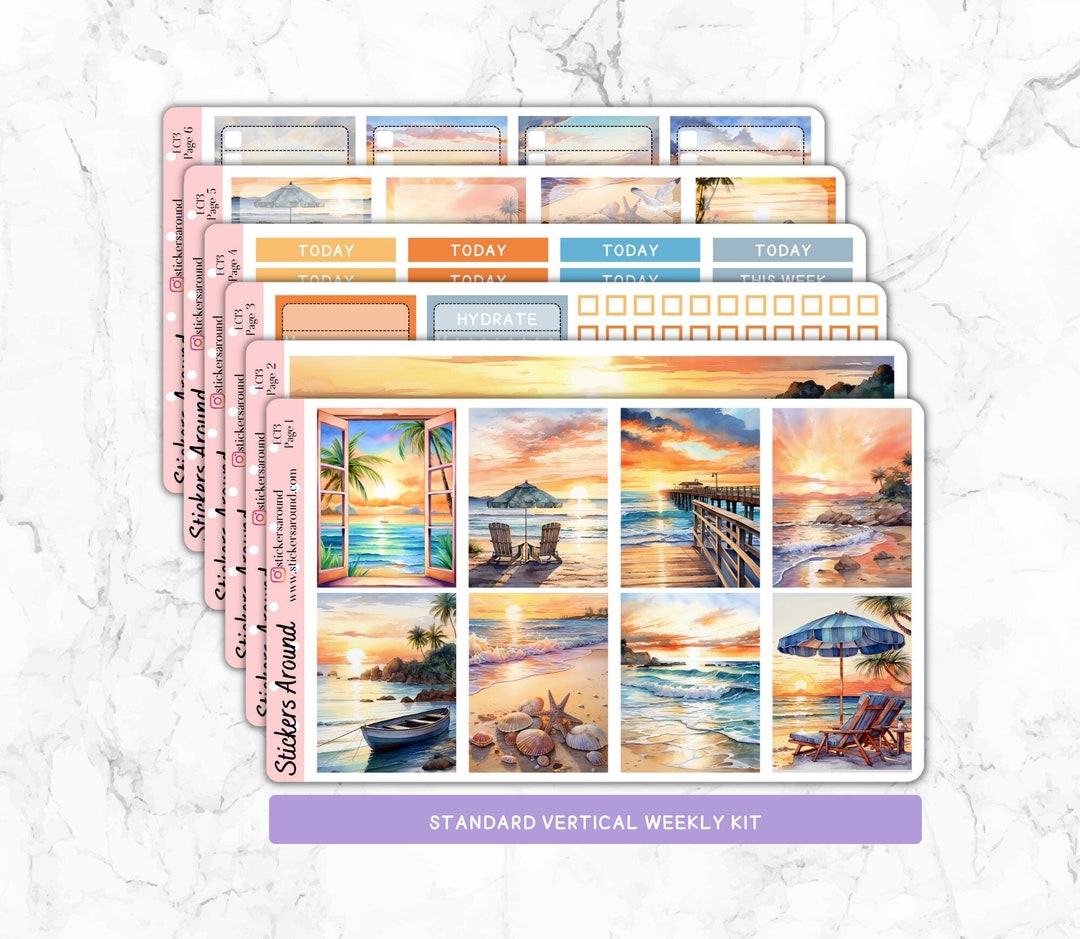 Sunset at the Beach Vertical Weekly Kit | 1.5" Wide Columns Planner ...