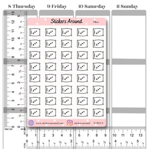May include: A sheet of stickers with a pink background and white polka dots. The stickers feature a black outline of a pillow with the letters "zz" inside. The sheet is labeled "Stickers Around" and "Pillow".