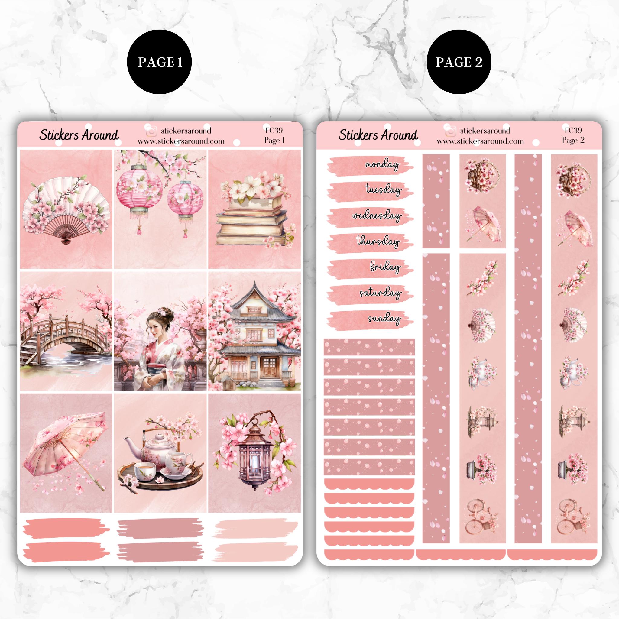 Cherry Blossom Vertical Kit Planner Stickers, Sakura Planner Sticker, 1 ...