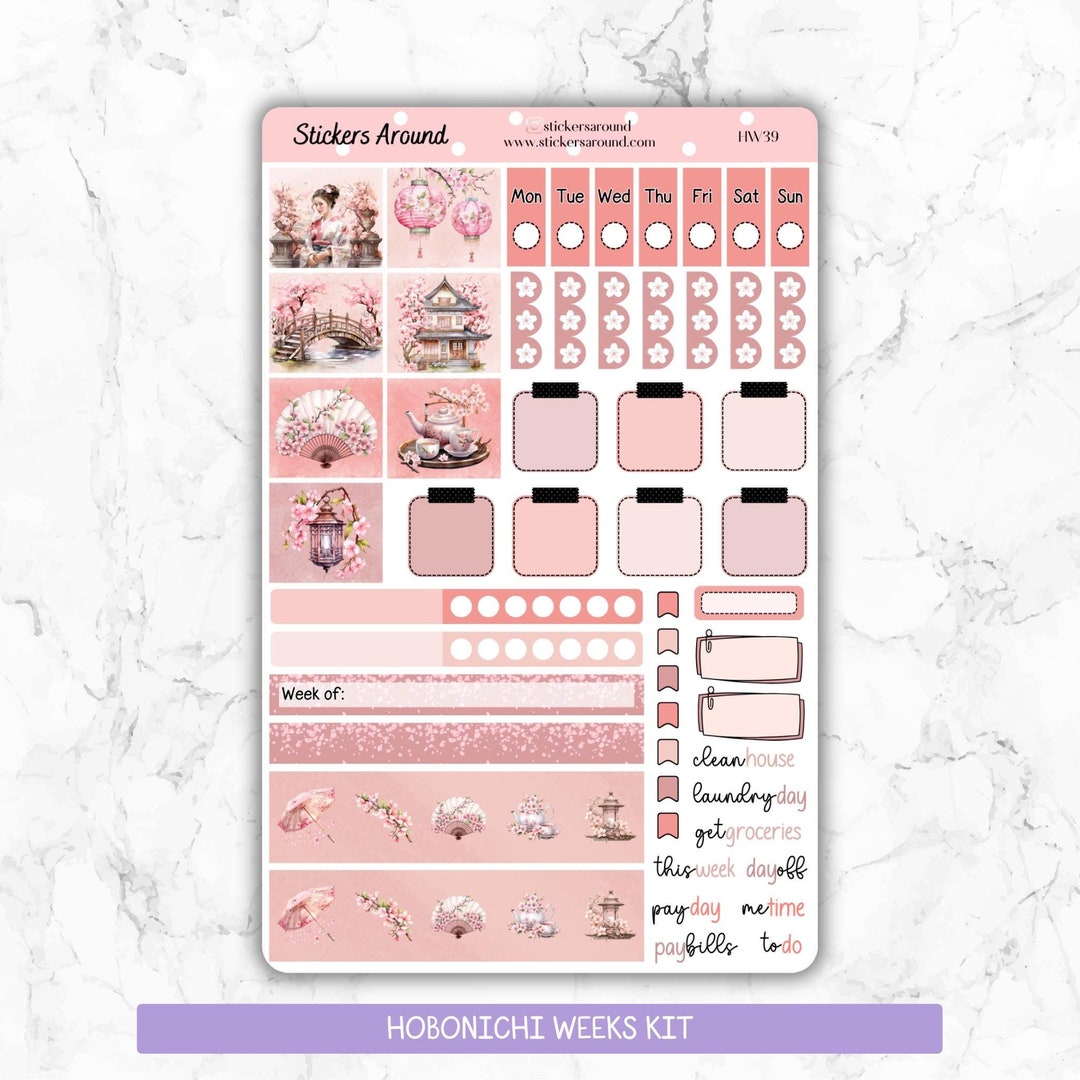 Cherry Blossom Weekly Planner Sticker for Hobonichi Weeks, Sakura ...