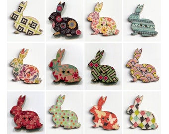 lot boutons lapin  3cm motif au choix, bois