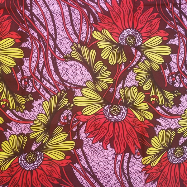 Tissu wax africain motif grandes fleurs