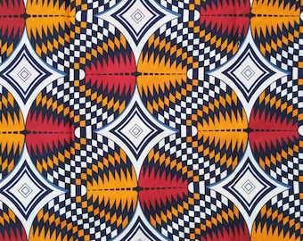 Afrikanischer Wachsstoff von 0,50 m mit grafischem Muster in Rot-Orange