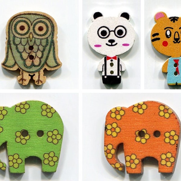 bouton animal 3cm personnage au choix, bois