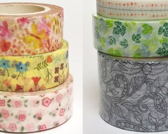 masking tape Fleurs, plantes. 5, 7 ou 10 m. motifs au choix. 0,8 - 1,5 - 3 cm