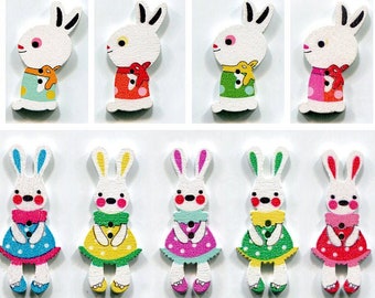 Boutons lapin bois, au choix : lapins blancs 3,2cm, ou lapines 3,9cm