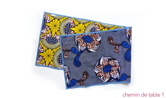 Chemin De Table Reversible En Wax Jaune Et Bleu Ou Rouge Et Etsy