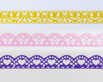 tape lace openwork 1 meter, yellow, pink or purple