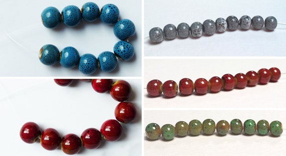 10 Ceramic Rugby Beads Blue and Yellow