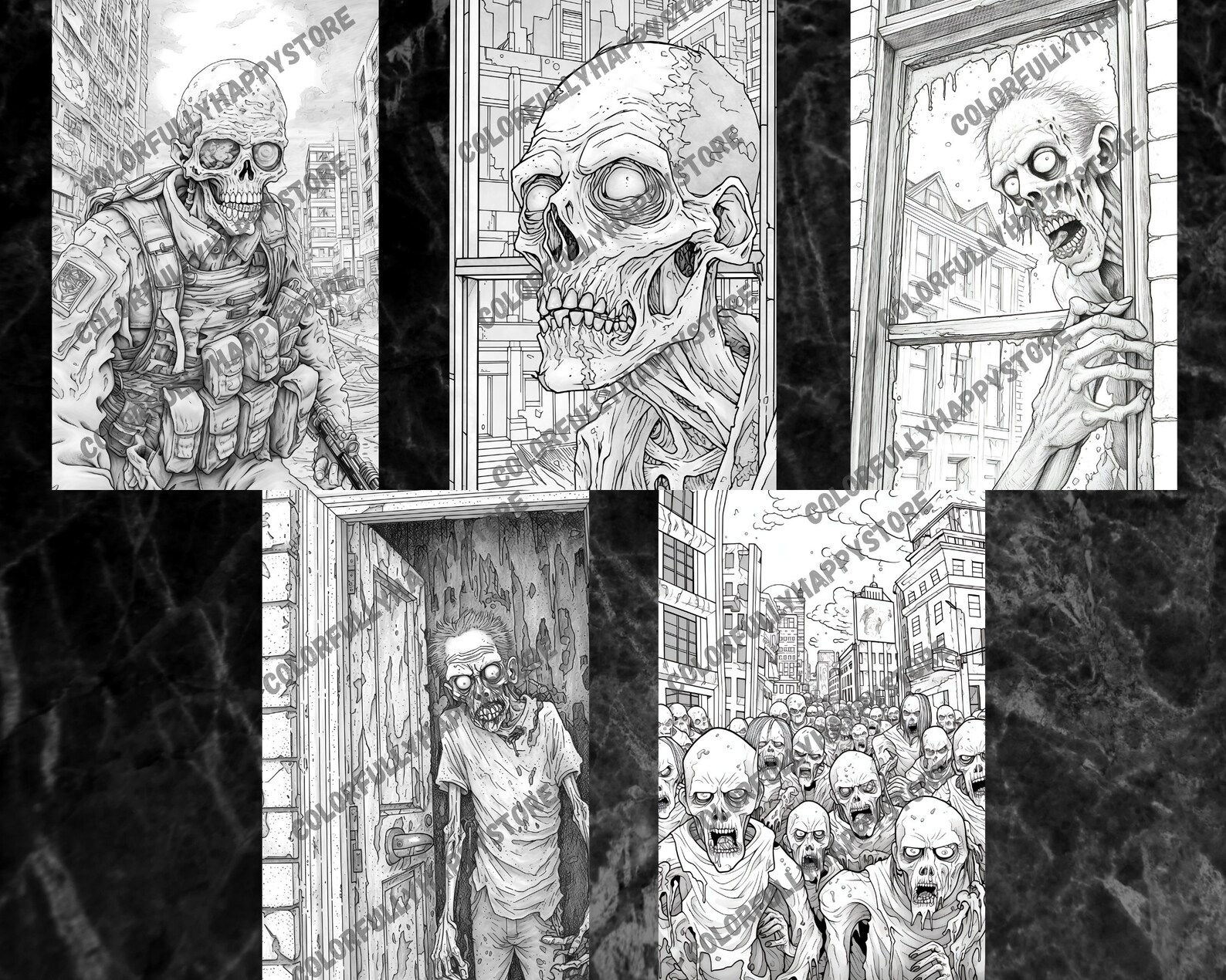 Zombie Apocalypse, Coloring Pages Adult, Coloring Grayscale, Coloring