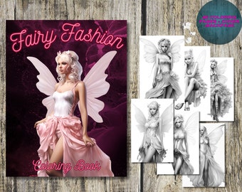 46 coloring pages Fairy Fashion adult Grayscale fantasy coloring book portraits pdf instant download high resolution