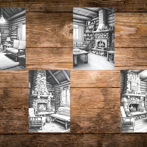 Adult Coloring Pages, Cozy,log Cabins Grayscale Coloring Book ...