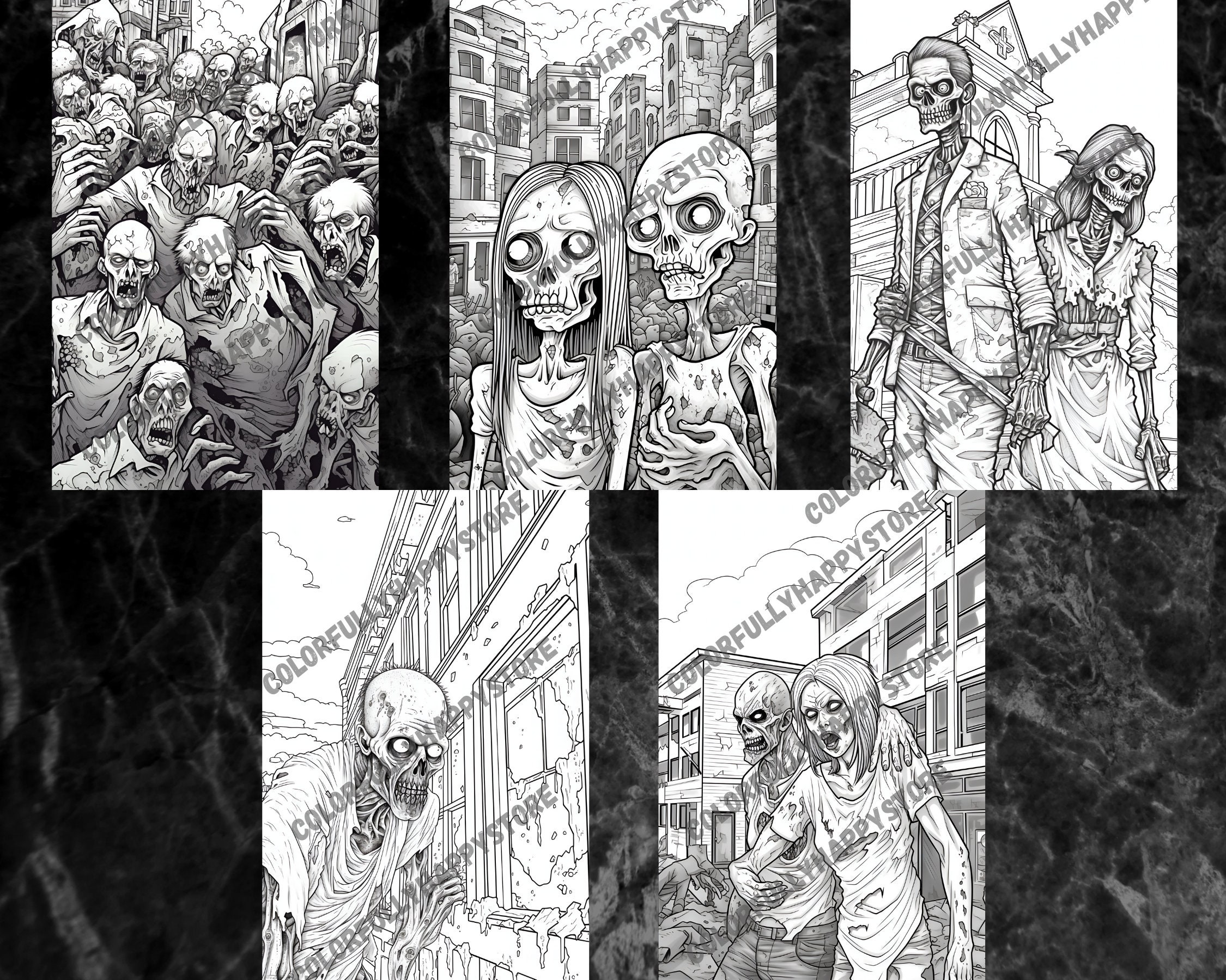 Zombie Apocalypse, Coloring Pages Adult, Coloring Grayscale, Coloring