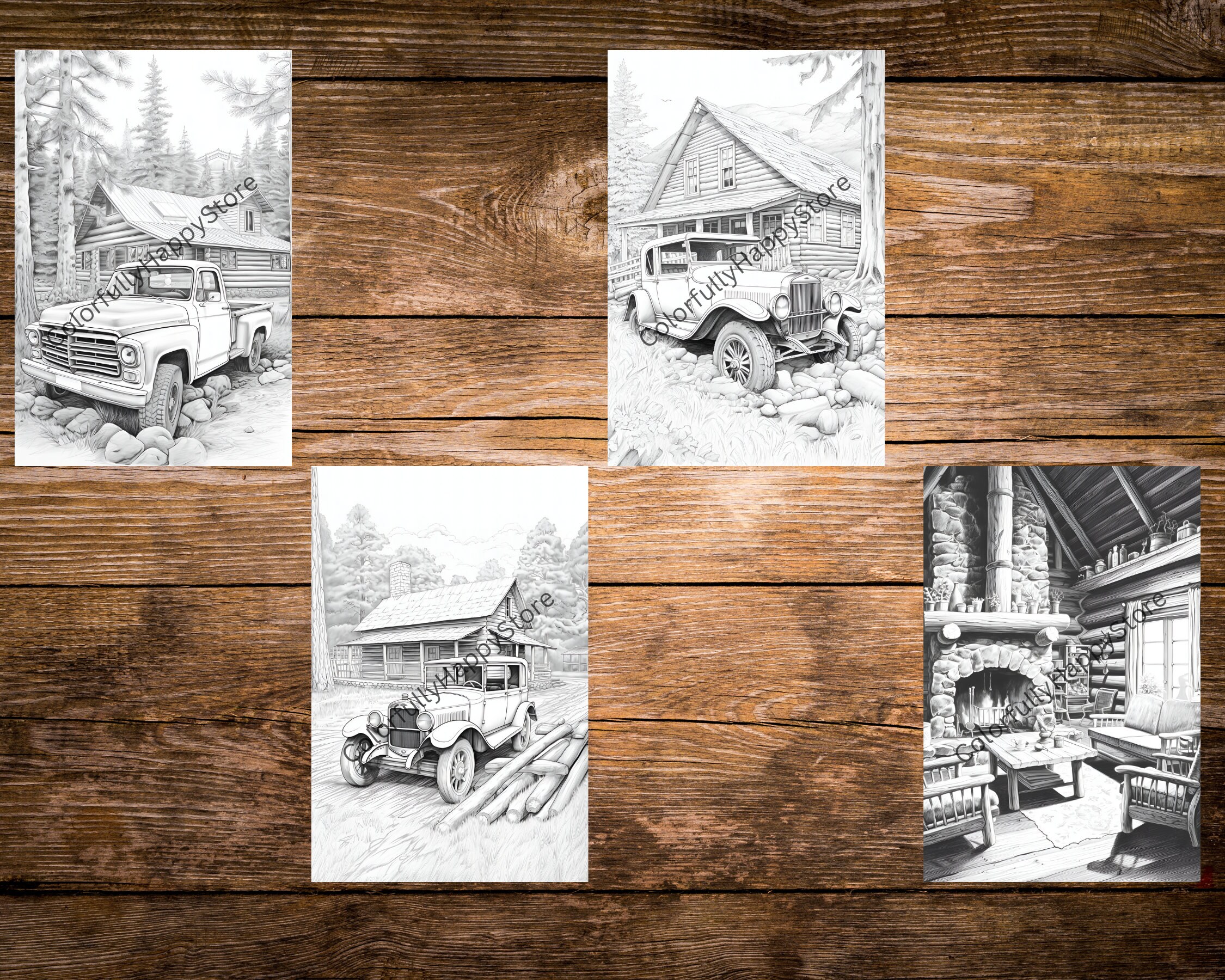 Adult Coloring Pages, Cozy,log Cabins Grayscale Coloring Book ...