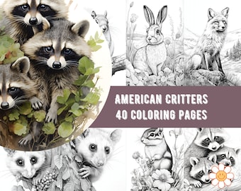 American Critters Coloring Book: Grayscale Animals (PDF Pattern)