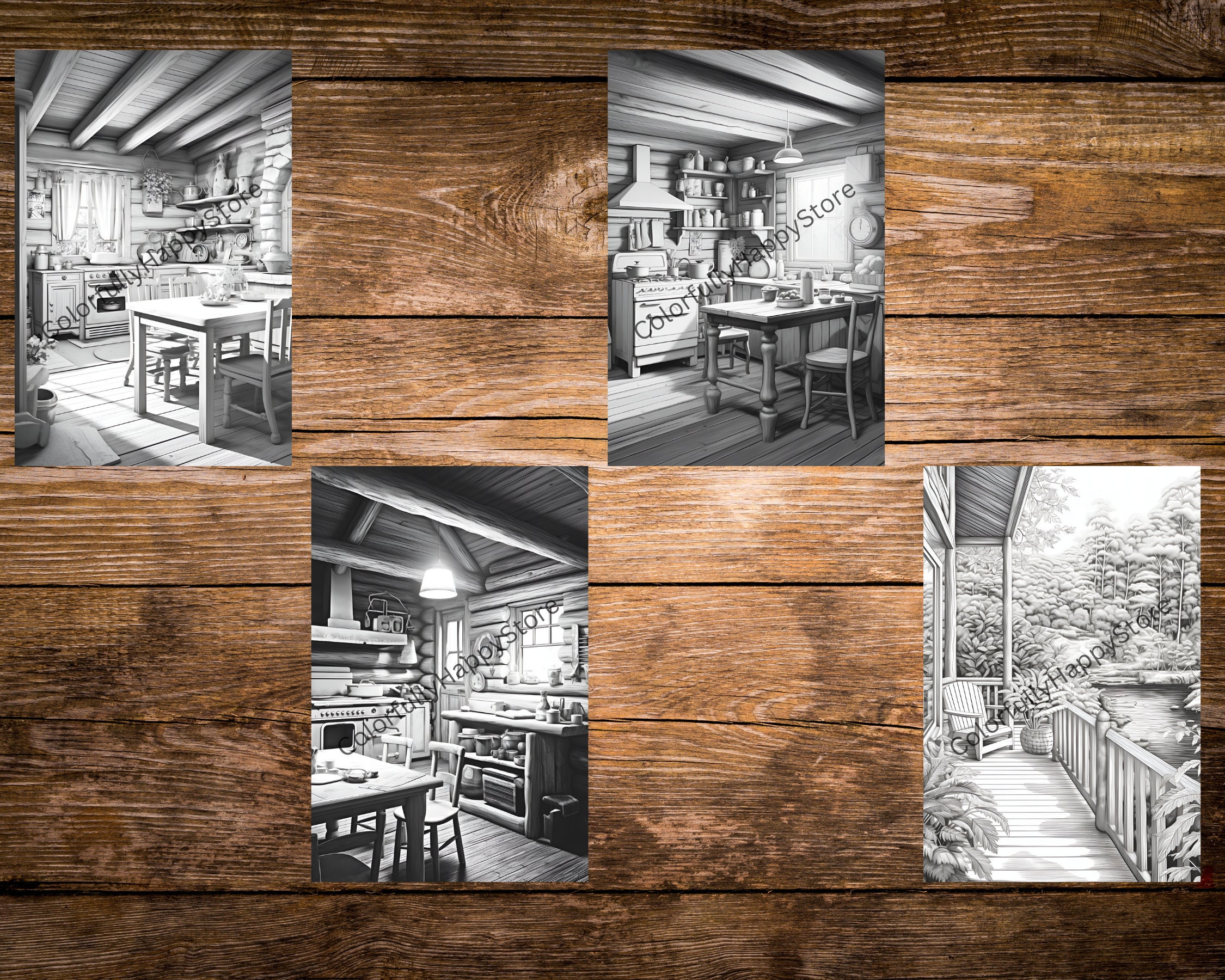 Adult Coloring Pages, Cozy,log Cabins Grayscale Coloring Book ...