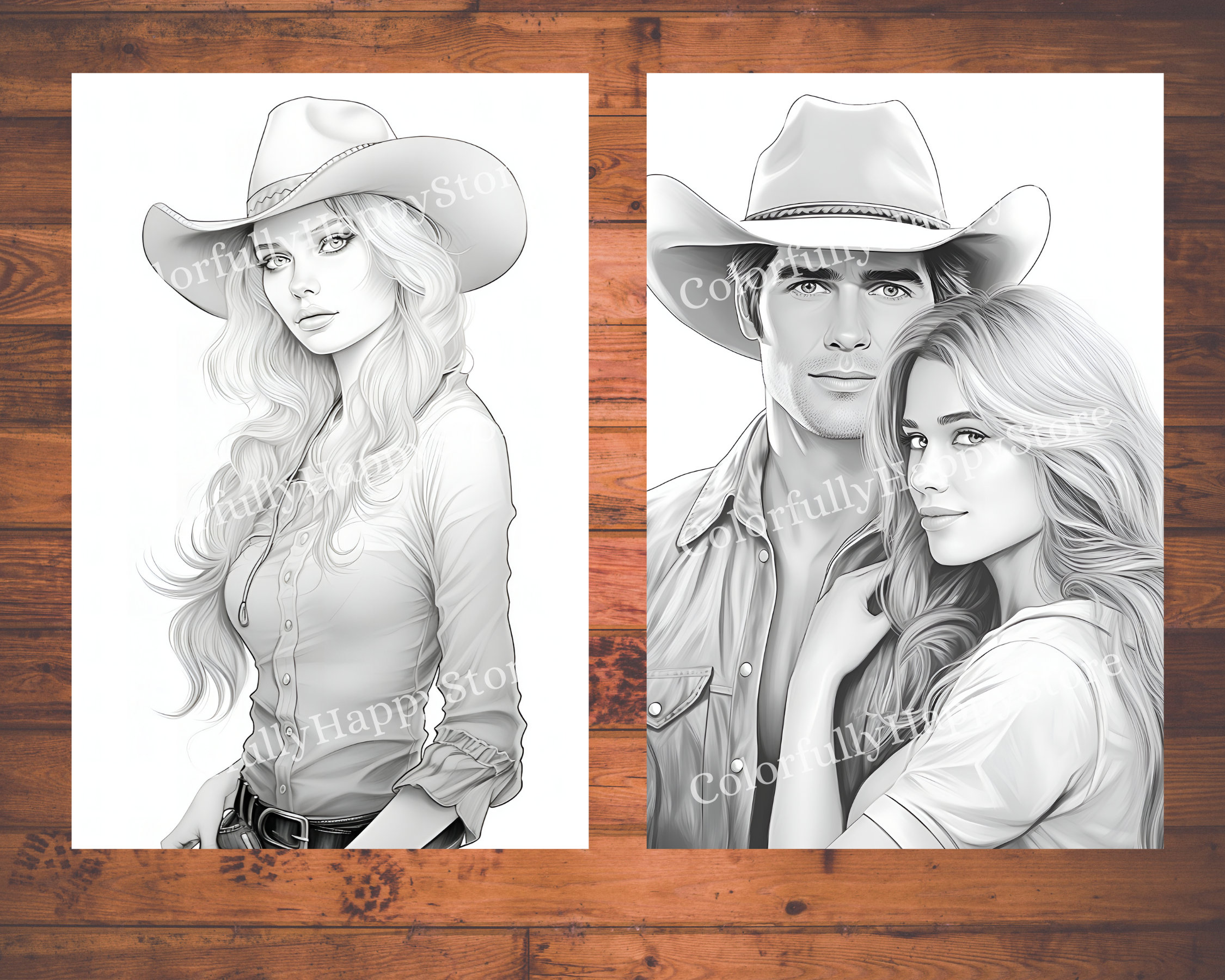 Adult Coloring Pages, Grayscale Coloring Book, Cowgirl Portraits ...