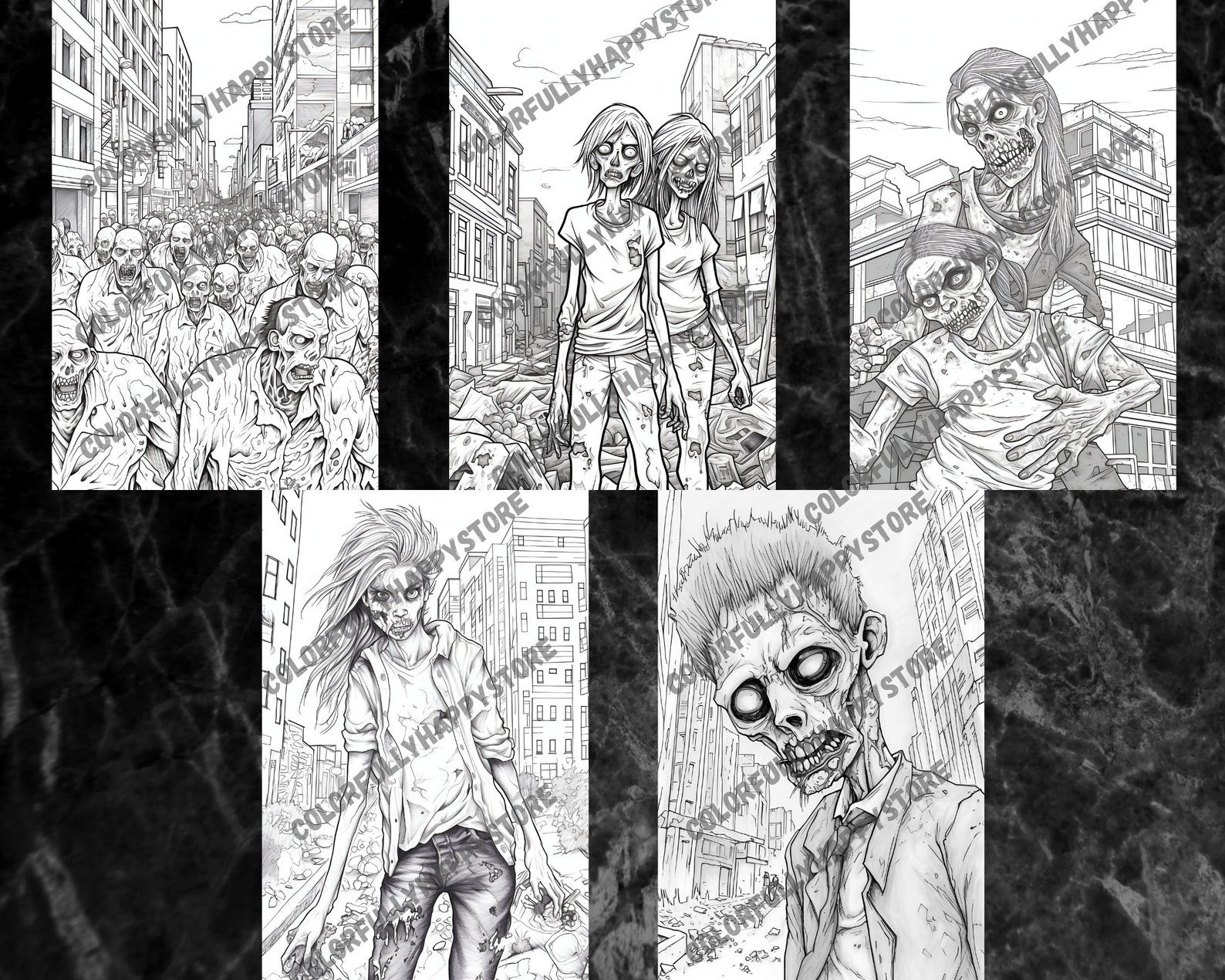 Zombie Apocalypse, Coloring Pages Adult, Coloring Grayscale, Coloring