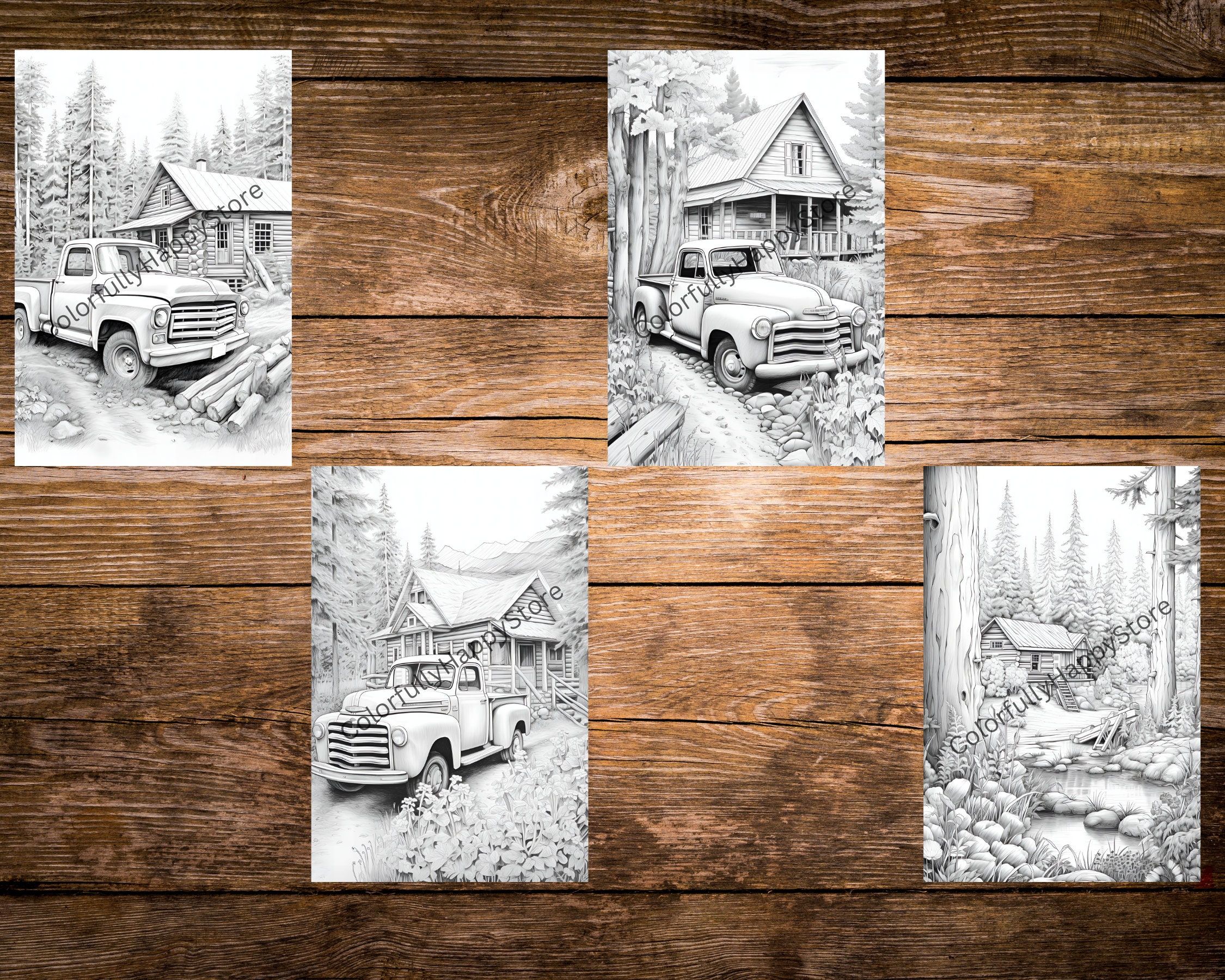 Adult Coloring Pages, Cozy,log Cabins Grayscale Coloring Book ...