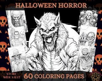 Halloween Horror Coloring Book: Grayscale Monsters, Fantasy Art (Digital Download)