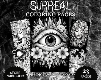 Surreal coloring pages adult grayscale coloring sheets black background dream land mindful patterns instant digital PDF download book