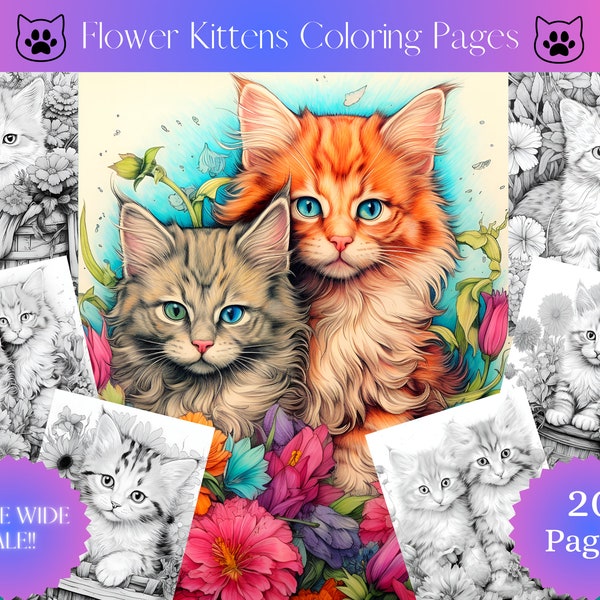Bloemen Kittens Kleurplaten katten, volwassen kleurplaten grijstinten kleurboek dieren leven als dieren bloemen kleurplaten downloaden