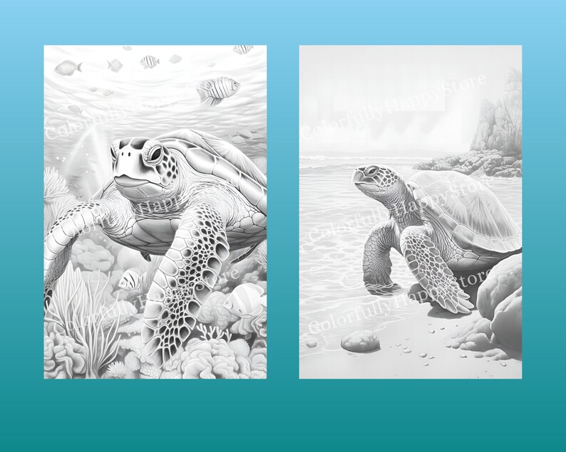 Realistic Coloring Pages Adult Coloring Books Sea Turtles Etsy